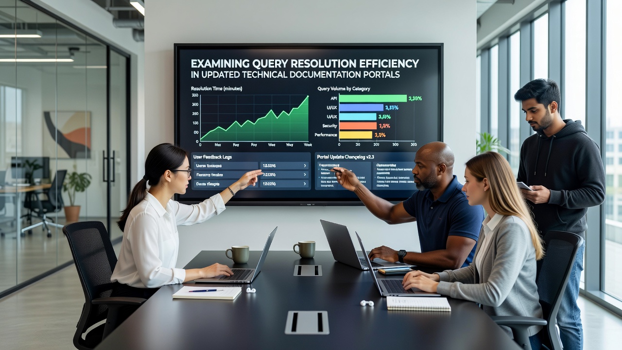 Analytics chart displaying query resolution trends before and after portal updates in technical documentation systems