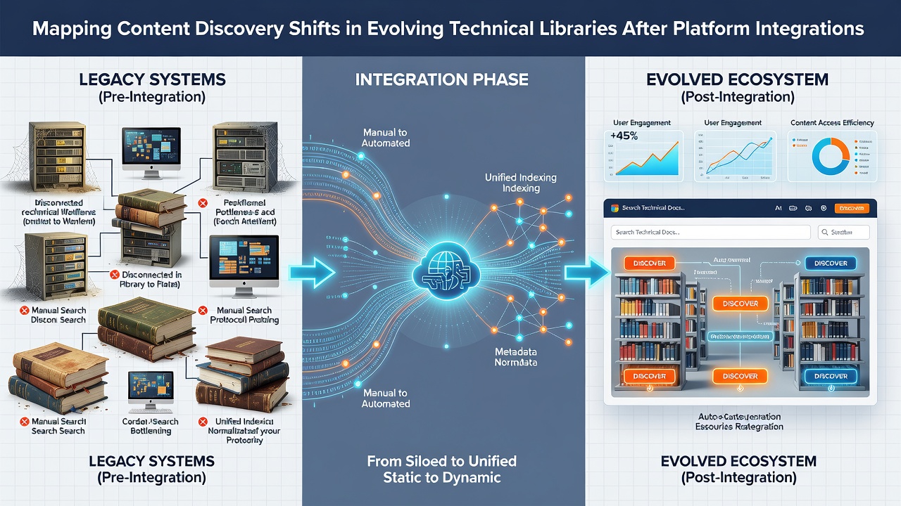 Graph displaying shifts in content discovery metrics after technical library platform integrations