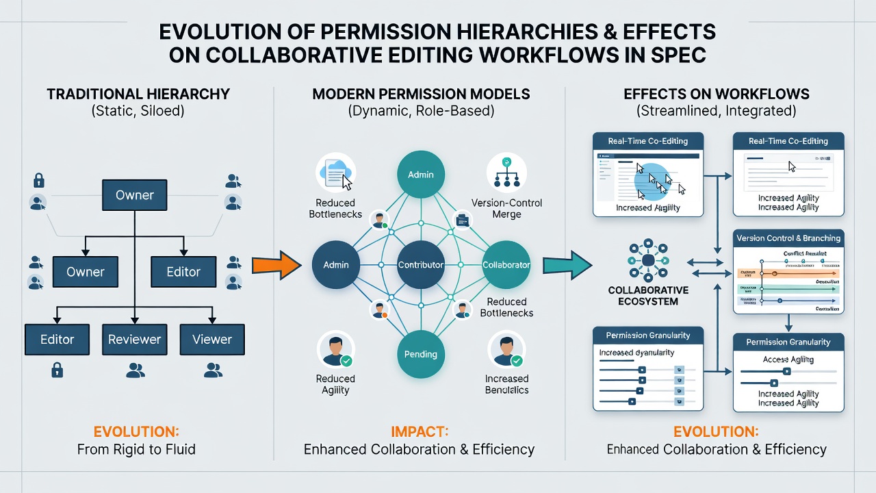 Workflow chart illustrating permission levels affecting real-time collaboration in documentation software